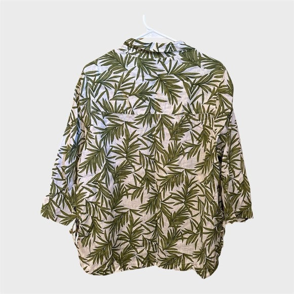 Nicole Miller Shirt Top Blouse 100% Linen Tropical White Green Womens 1x Beach - Picture 3 of 8